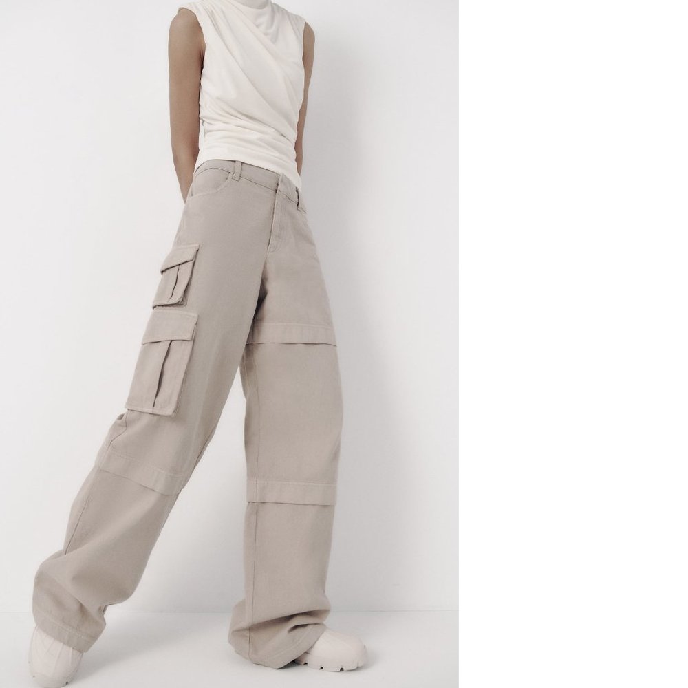 ZARA Women's Size Small Mid-Grey Mid-Rise Full Length Straight Leg Cargo Pants S
